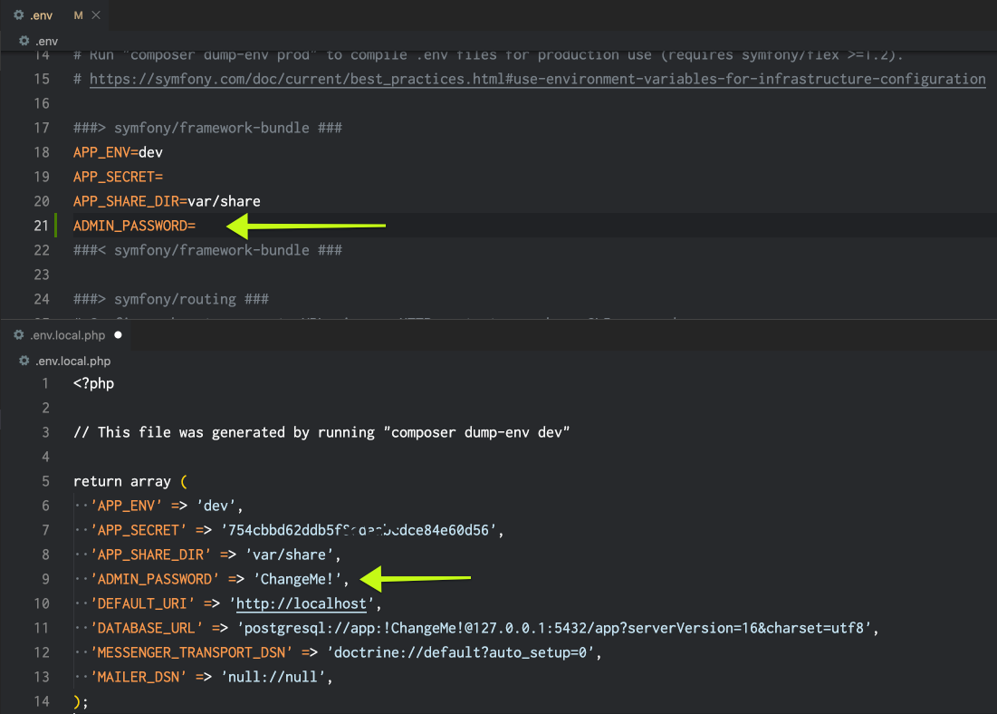 Configuring default user passwords
